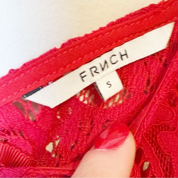 FRNCH women’s short sleeve red lace overlay top S - Picture 3 of 5